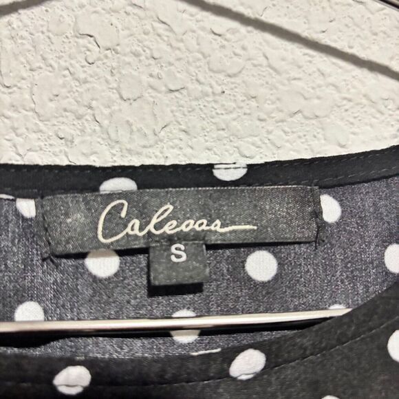 Calessa Womens Small Blouse Tunic Top Polka Dot Floral Mixed Print Long Sleeve - Picture 2 of 6